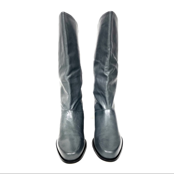 Markon Gray Leather Shelly Mid Calf Boots with Block Heels Size 11 - Picture 4 of 13